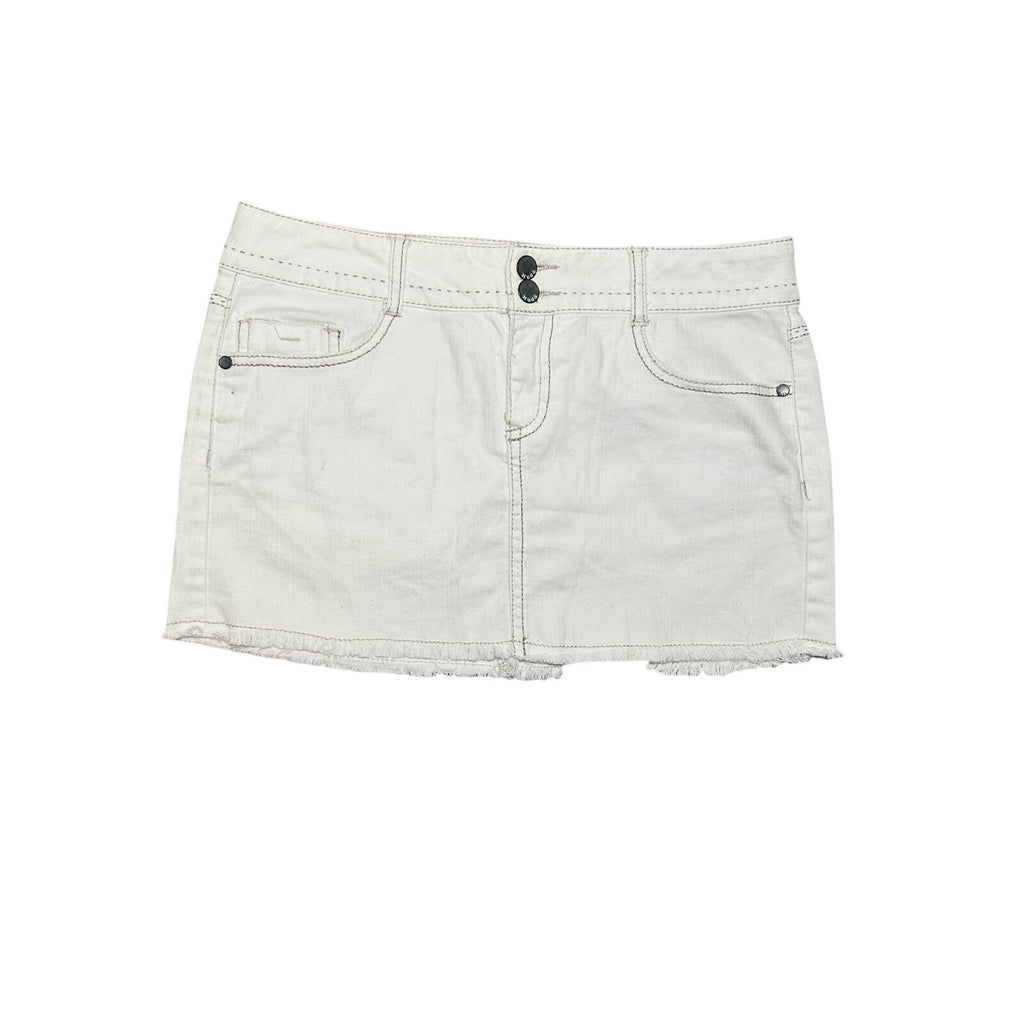 VTG Y2K Mudd White Denim 8 Mini Skirt Raw Hem Grunge Streetwear Retro Casual
