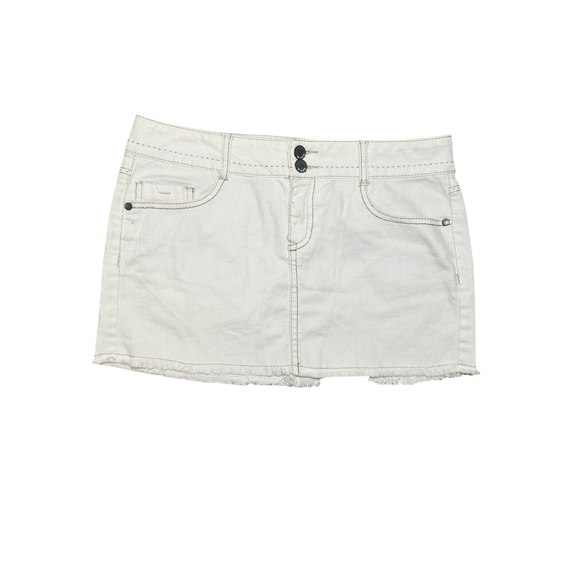 VTG Y2K Mudd White Denim 8 Mini Skirt Raw Hem Grunge Streetwear Retro Casual