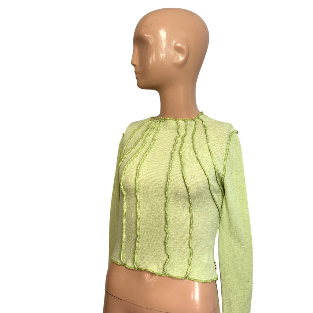 BDG M Green Top Surged Red Topstitch Y2K Casual Monochrome Grunge Streetwear