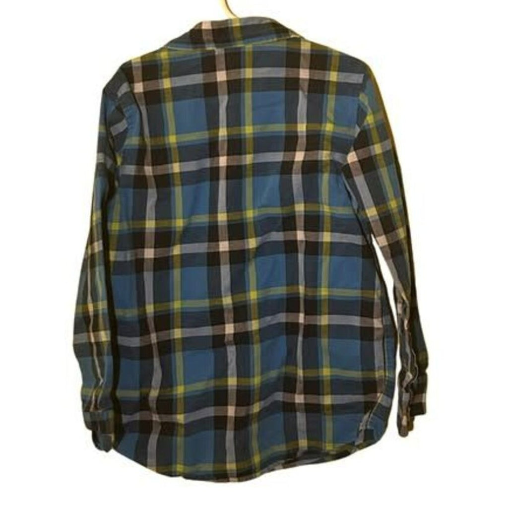 Cat & Jack Boys Blue Green Plaid Shirt Size 6/7 Long Sleeve FLAW
