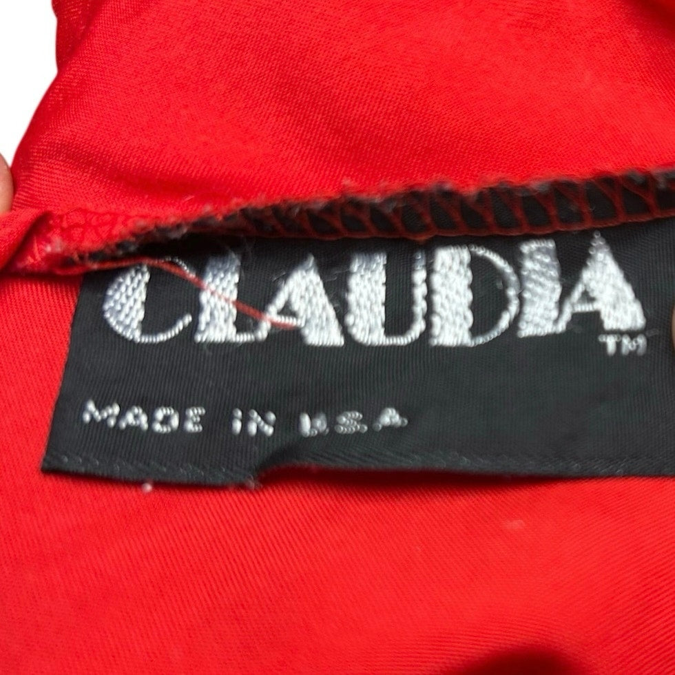 VTG 80s Claudia L Red Poinsettia Holiday Blouse Romantic Retro Twee Coquette