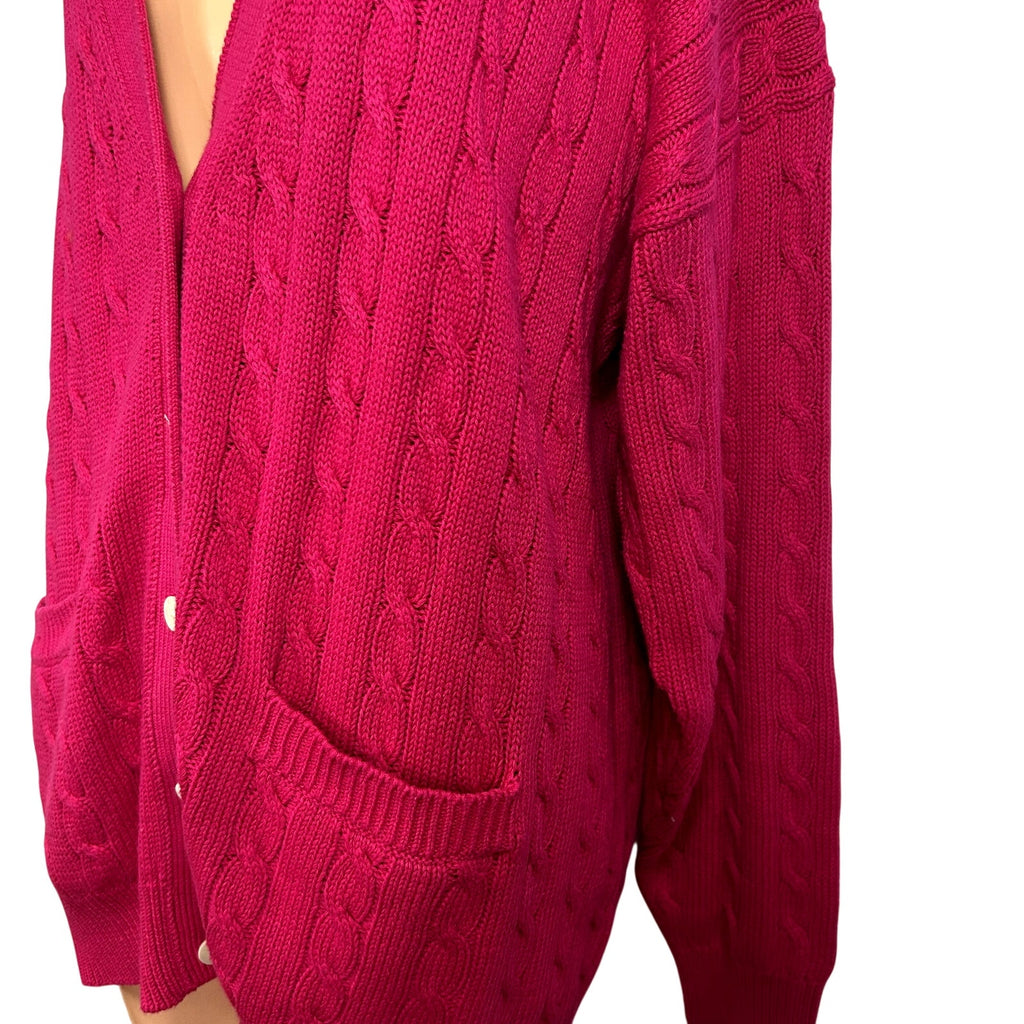 VTG 90s Talbots M Pink Cable Knit Barbiecore Cardigan Sweater Preppy Retro
