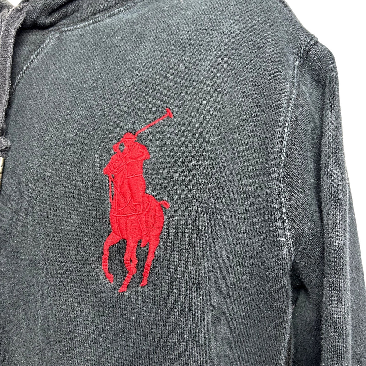 Polo Ralph Lauren L Black Waffle Lined Fleece Team Captain Pullover Hoodie Pony