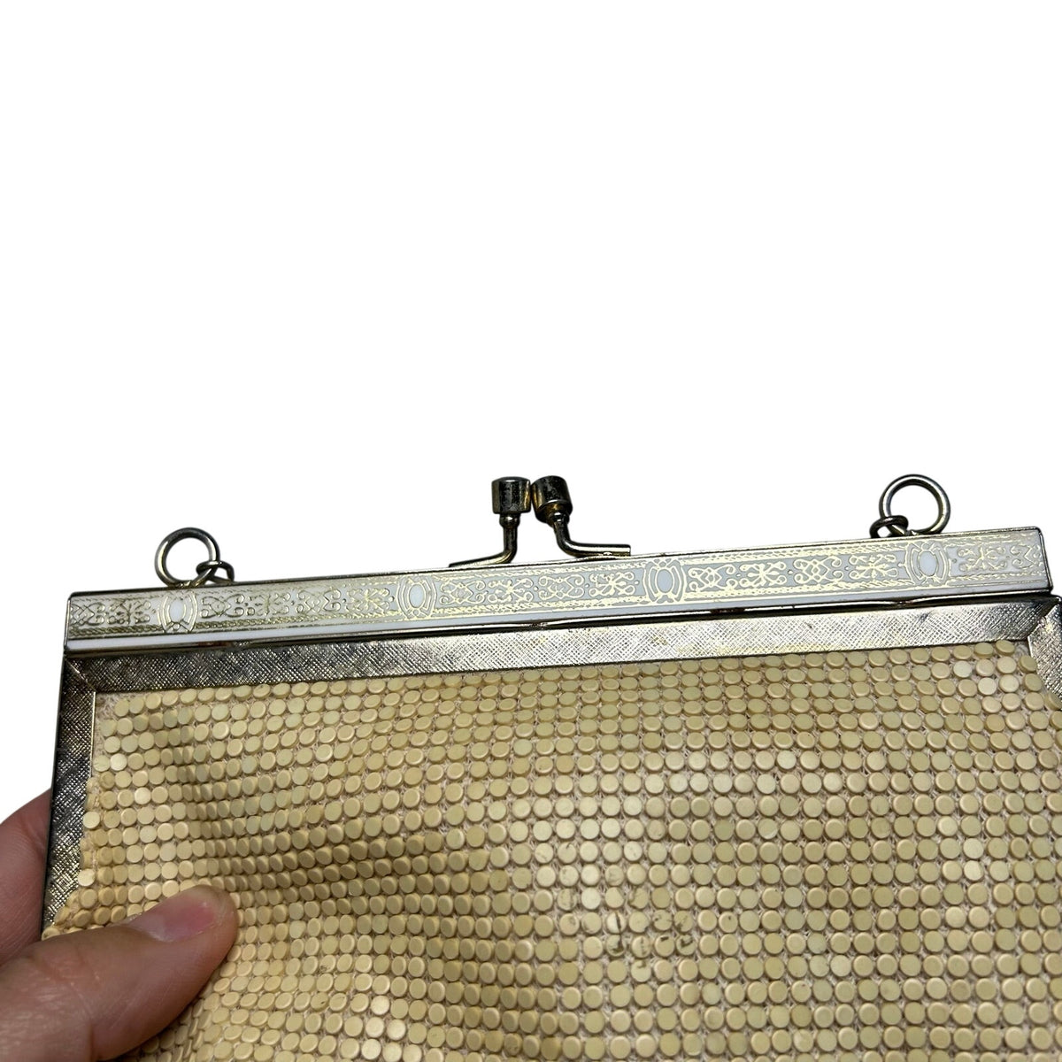 VTG 60s Off White Beaded Evening Bag Ornate Clasp Hong Kong Coquette Glam Retro