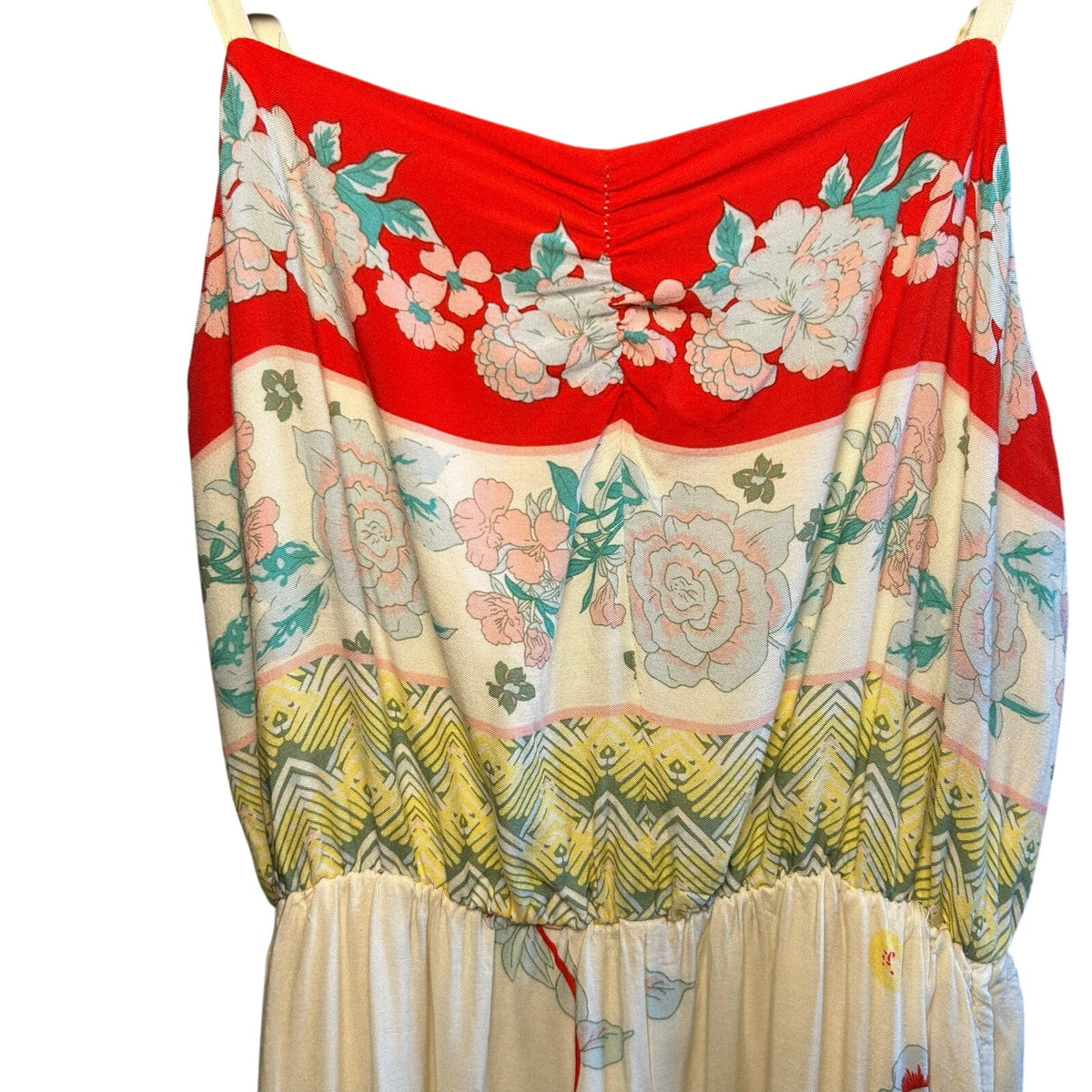 Chelsea & Violet Psychedelic Floral Jumpsuit Large Rayon Spaghetti Strap Pockets