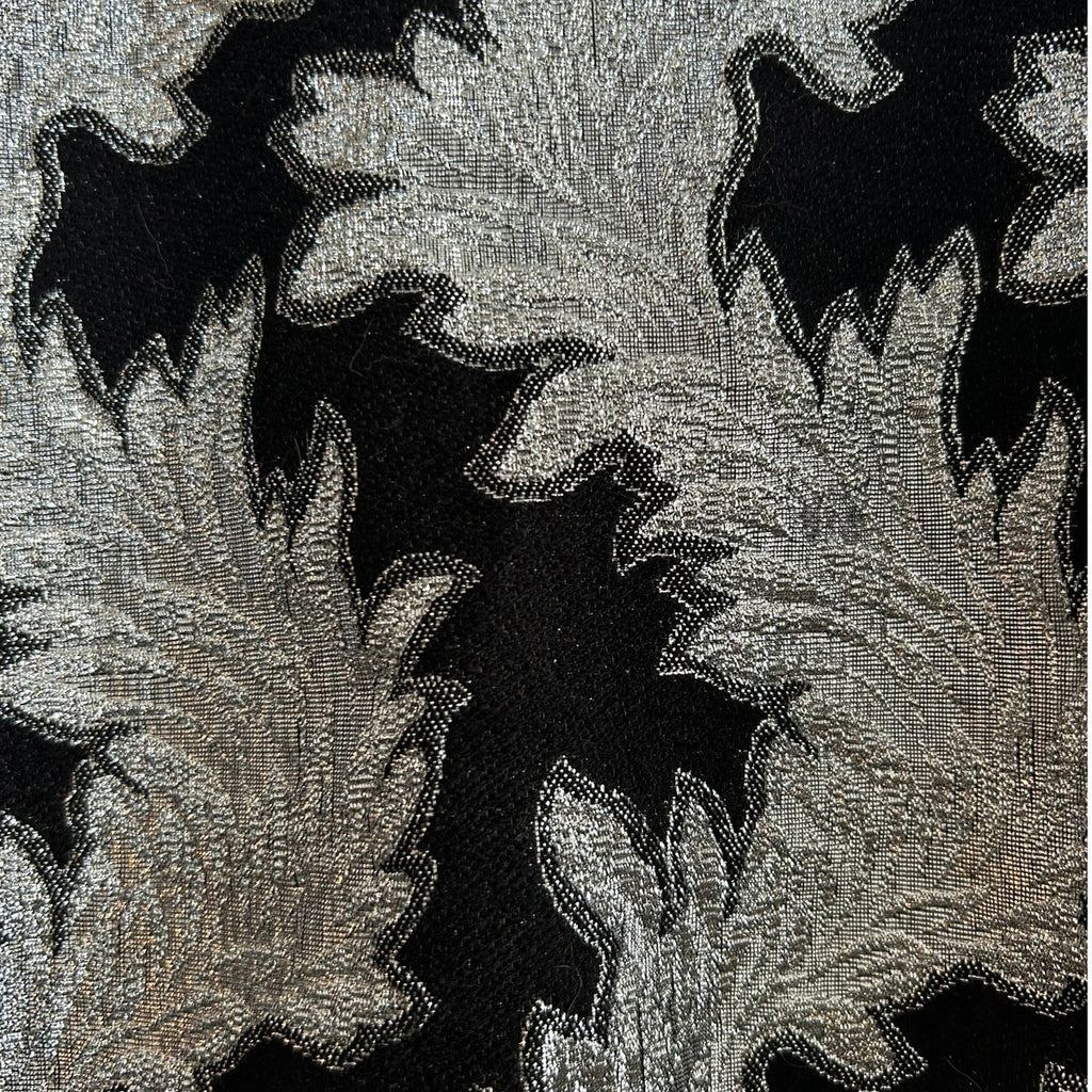 VTG Silver Black Metallic Leaf Brocade Jumpsuit and Matching Cropped Jacket Set