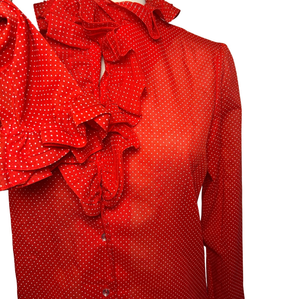 VTG 70s NaMa of California Red M Ruffle Polka Dot Blouse Coquette Whimsigoth