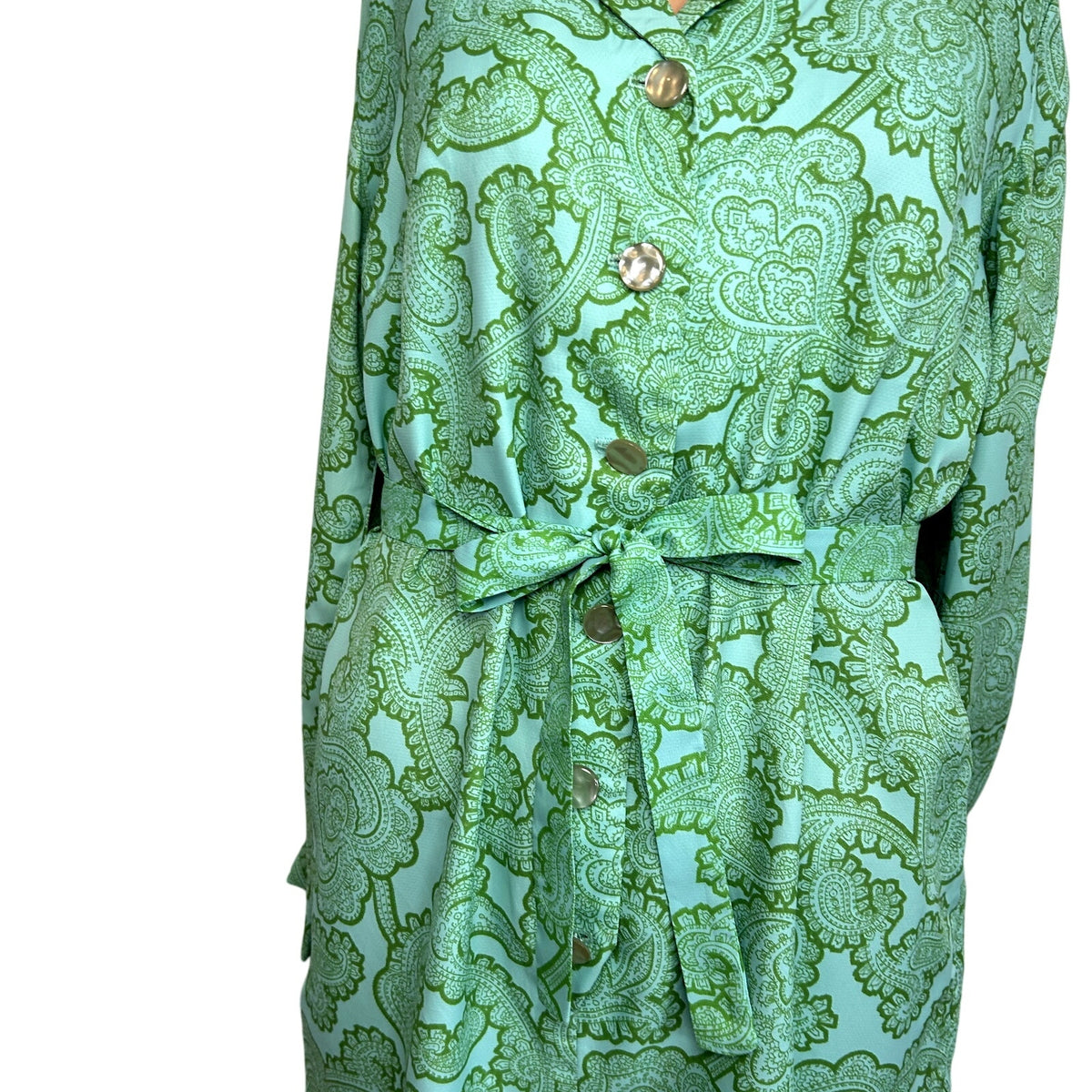 VTG 60s Kay Windsor Midi Dress Teal Paisley Retro Mod Secretary Union Made