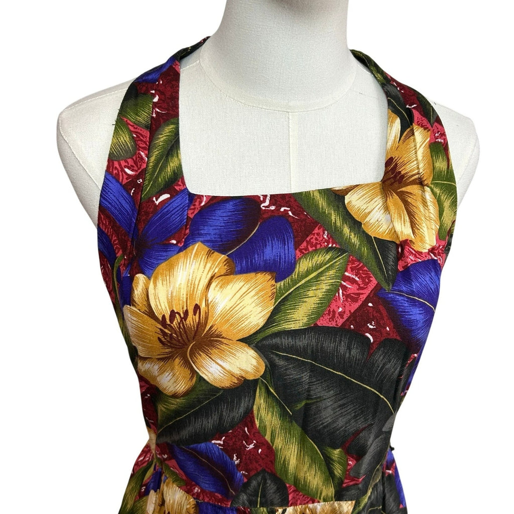 VTG 90s Positive Attitude Tropical Hibiscus Rayon Midi Dress Pockets Size 14