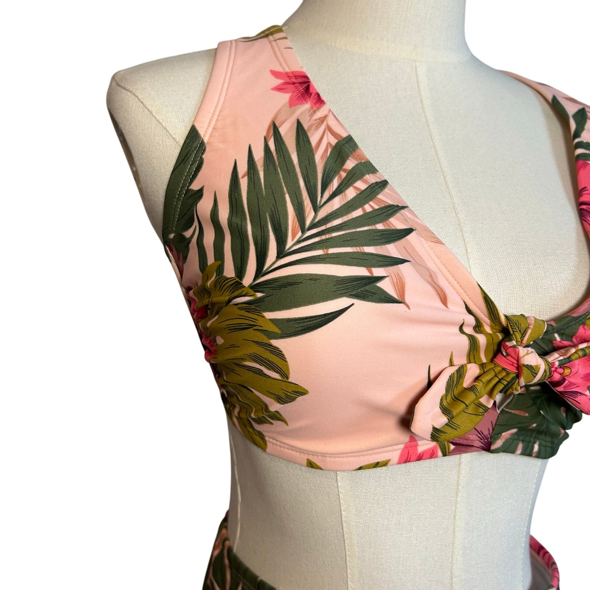 NWT Kona Sol Pink Green Triangle Bikini Swimsuit Set L D/DD Coquette Glam Boho