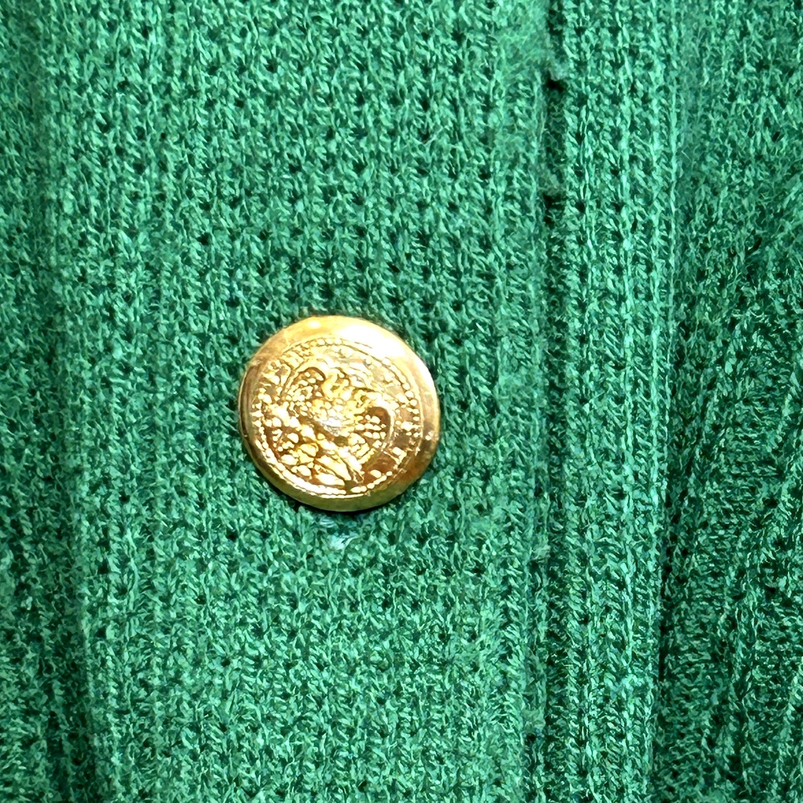 VTG 70s L Green Fair Isle Gold Button Cardigan Sweater Dark Academia Preppy Twee