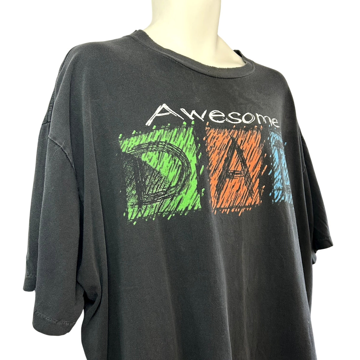 VTG 90s TSI 2XL Black Awesome Dad Graphic T-Shirt Grunge Thrashed Distressed