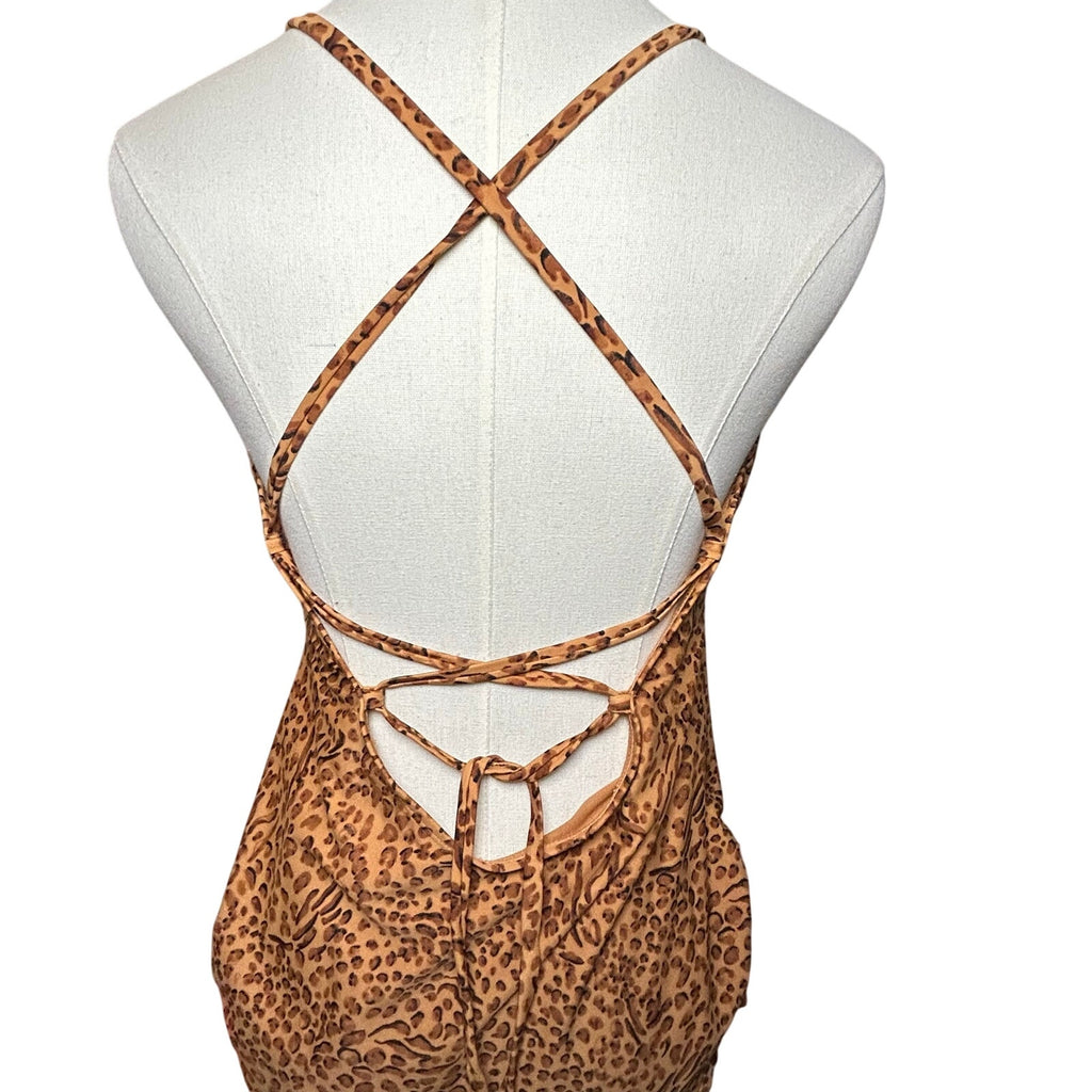 Leopard Print Strappy Back One Piece Swimsuit Coquette Y2K Whimsigoth Grunge M-L
