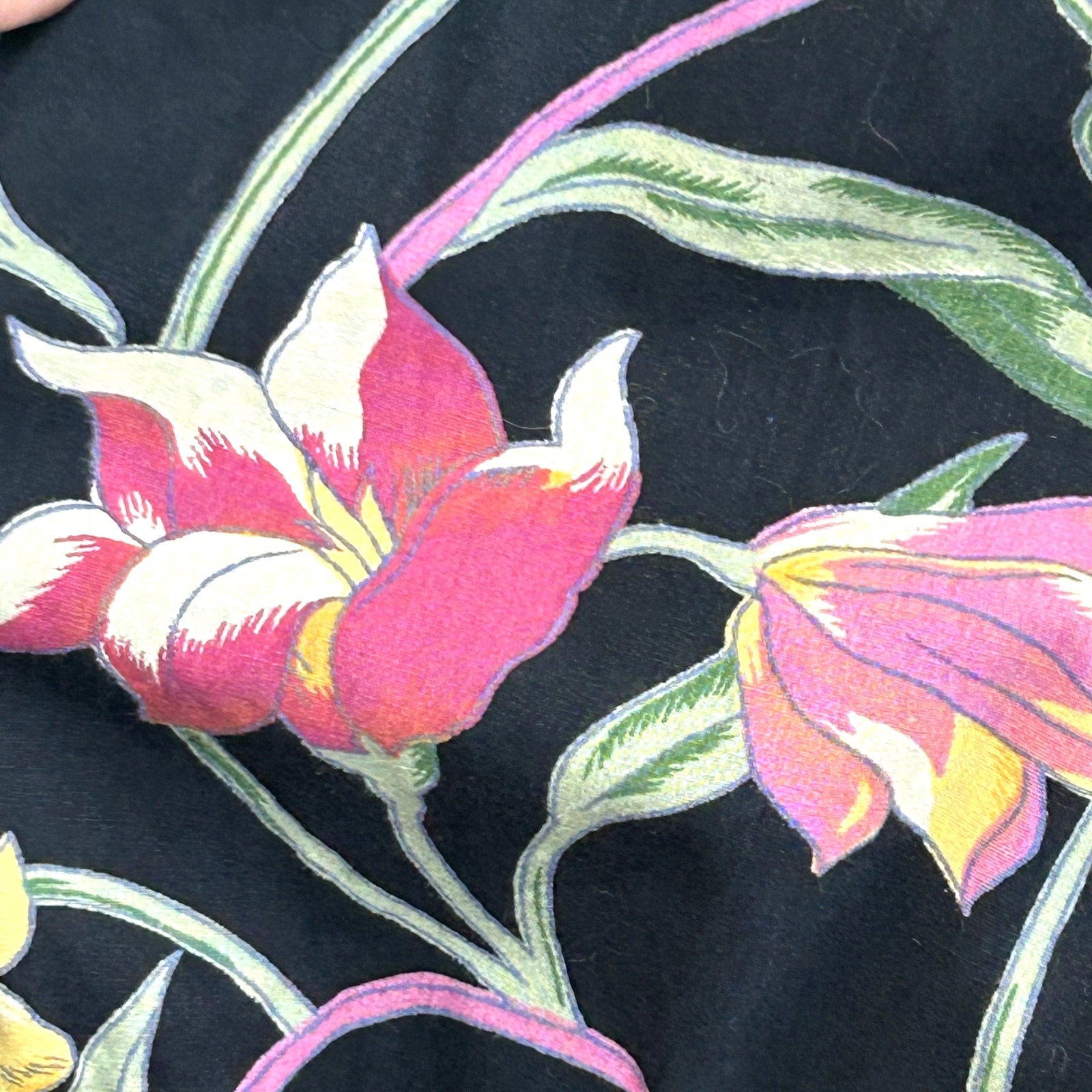 VTG 80s Upcycled M Black Pink Tiered Ruffle Midi Skirt A-Line Floral Boho Pocket