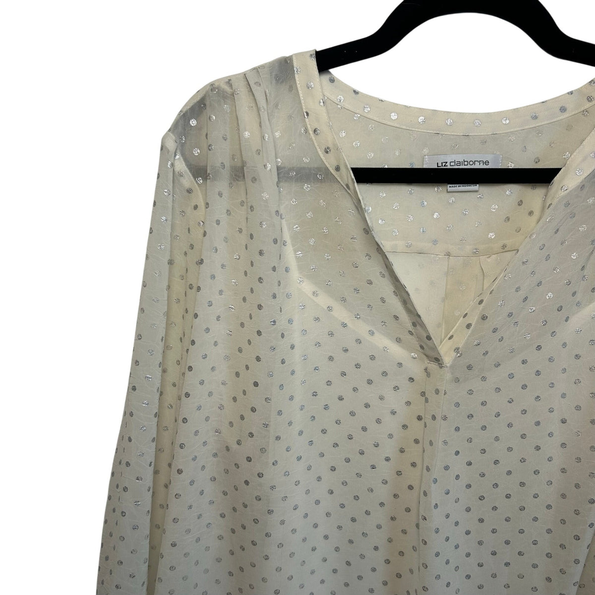 Liz Claiborne Polka Dot Blouse XL White Silver Vintage Cami Overlay Retro Top