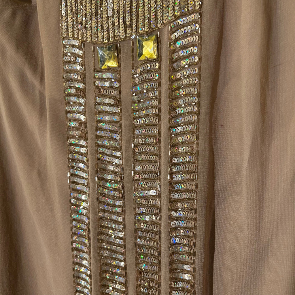 VTG Worthington Tan Beaded Sequin Chiffon Mini Dress 4 Art Deco Whimsigoth Party