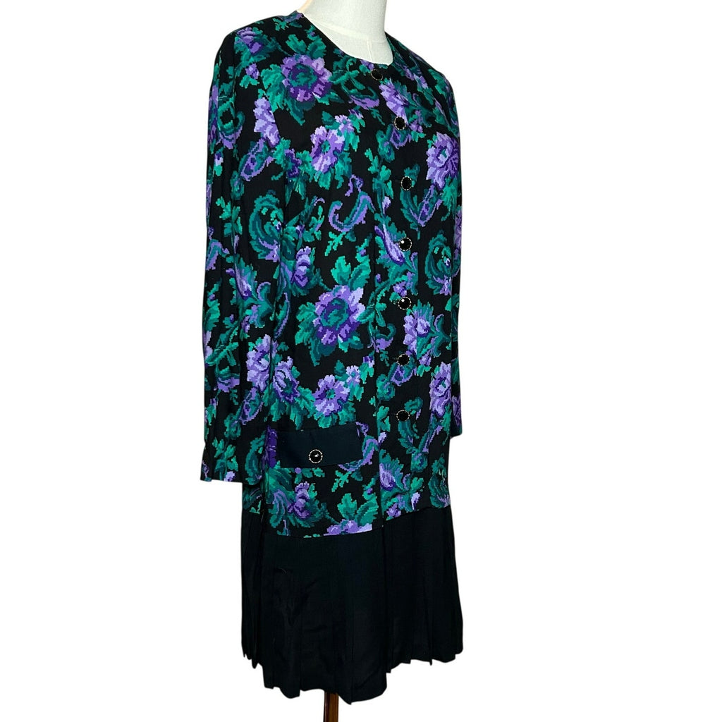 NWT VTG 90s Petite Jazz Rayon Dress Digital Pixel Floral Made in USA Size 10 Deadstock