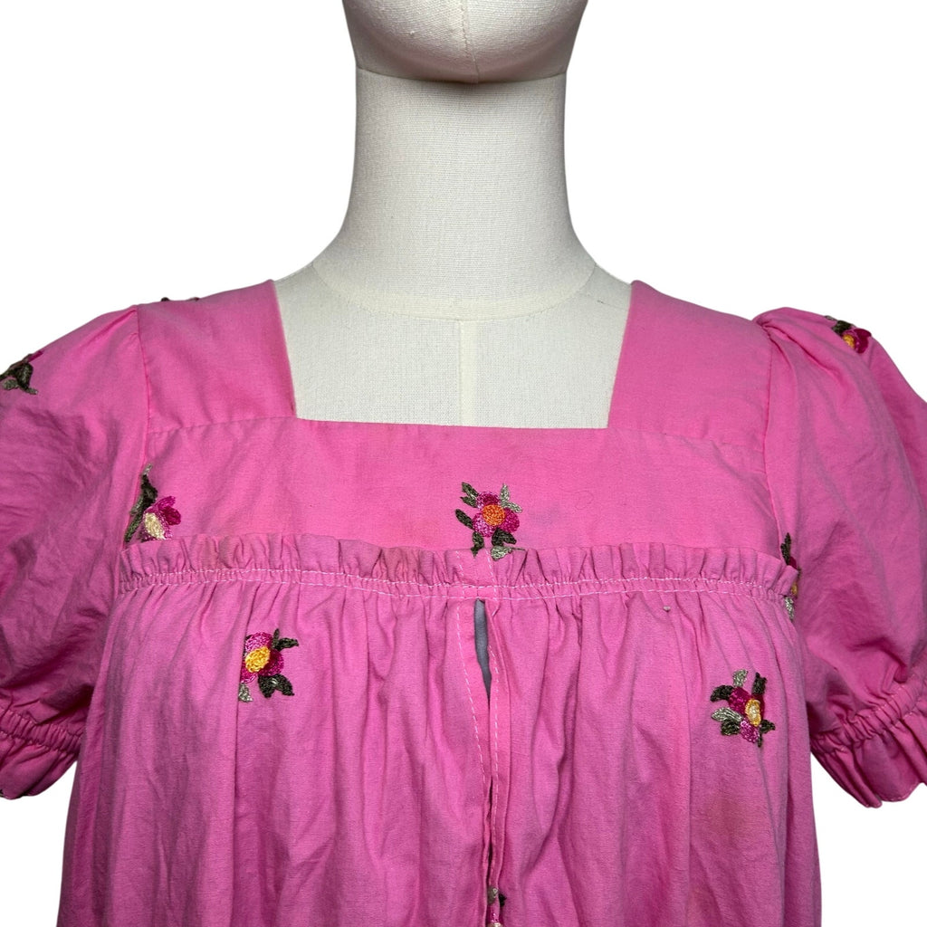 Pink Floral Puff Sleeve Square Neck Regency Bridgerton Dress S Cottage Coquette