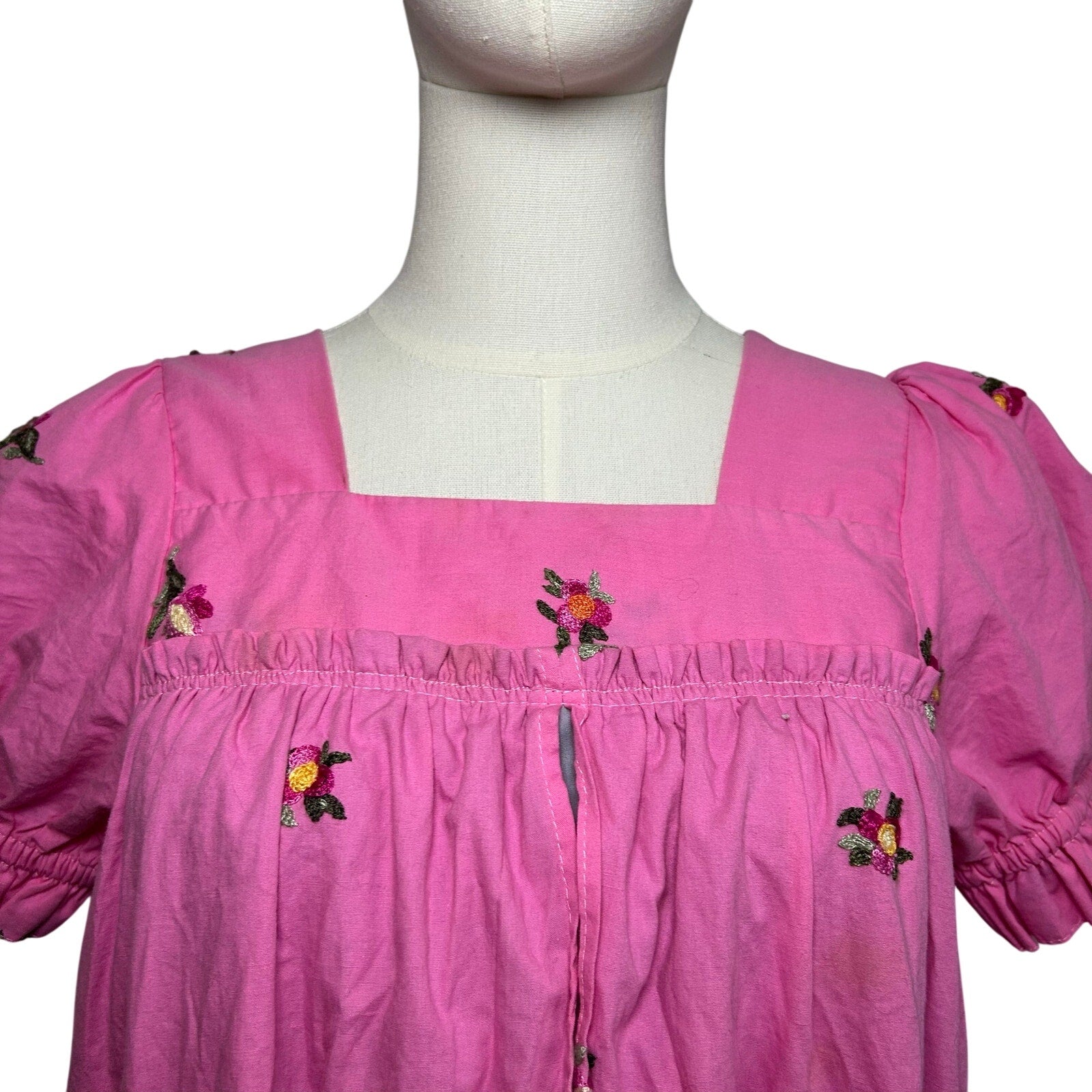 Pink Floral Puff Sleeve Square Neck Regency Bridgerton Dress S Cottage Coquette