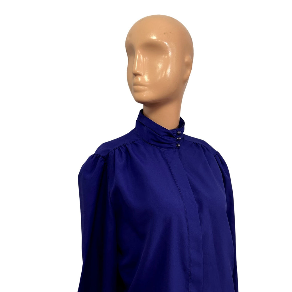 VTG 80s Laura Mae M Purple Blouse Asymmetric Mock Neck Retro Office Siren Twee
