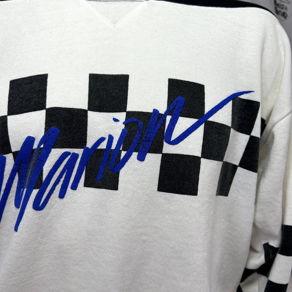 VTG 90s Gear for Sports M White Black Checkered Sweatshirt Streetwear Sportswear
