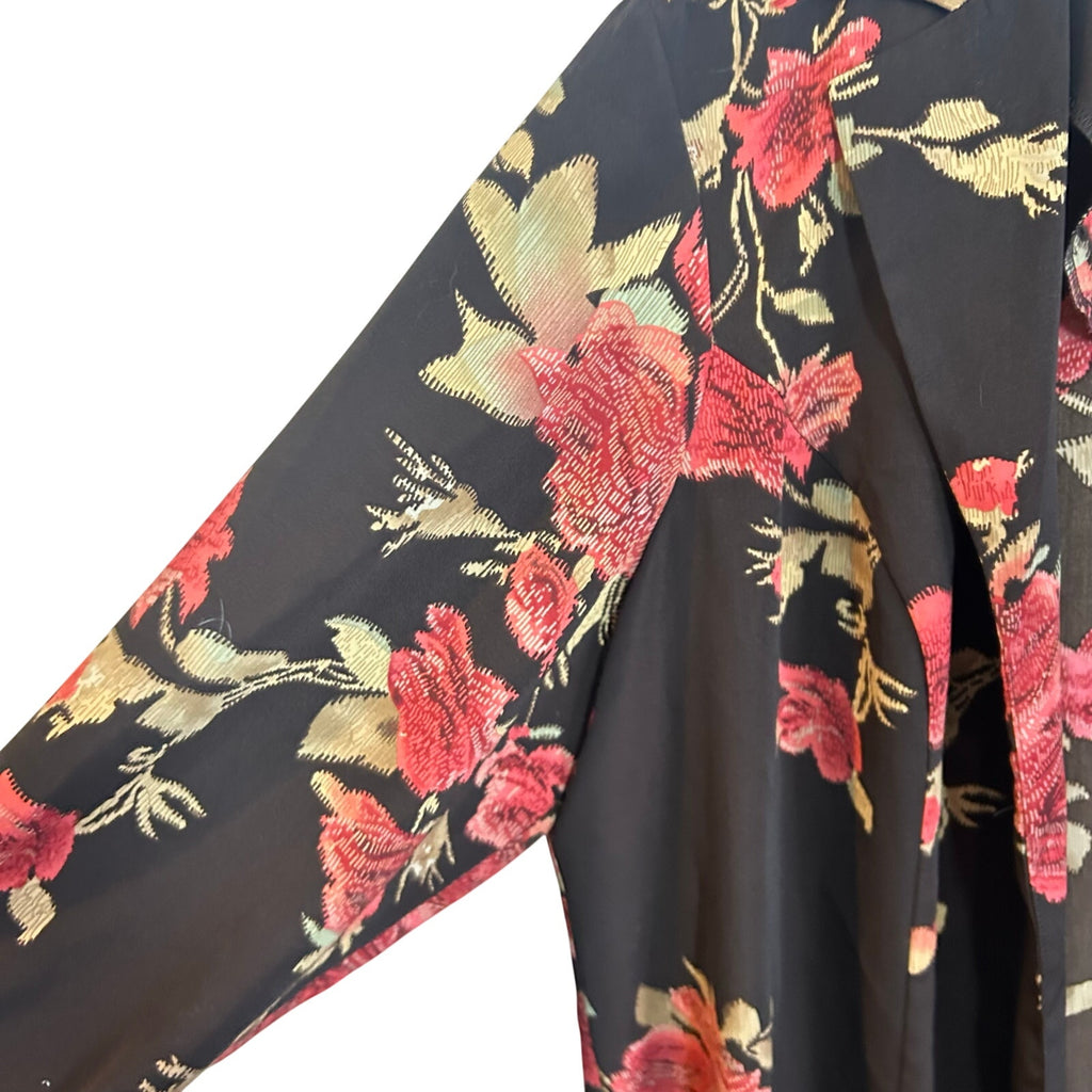 VTG Dana Kay Floral Long Duster Coat Brown 22W Y2K Whimsygoth Dark Academia