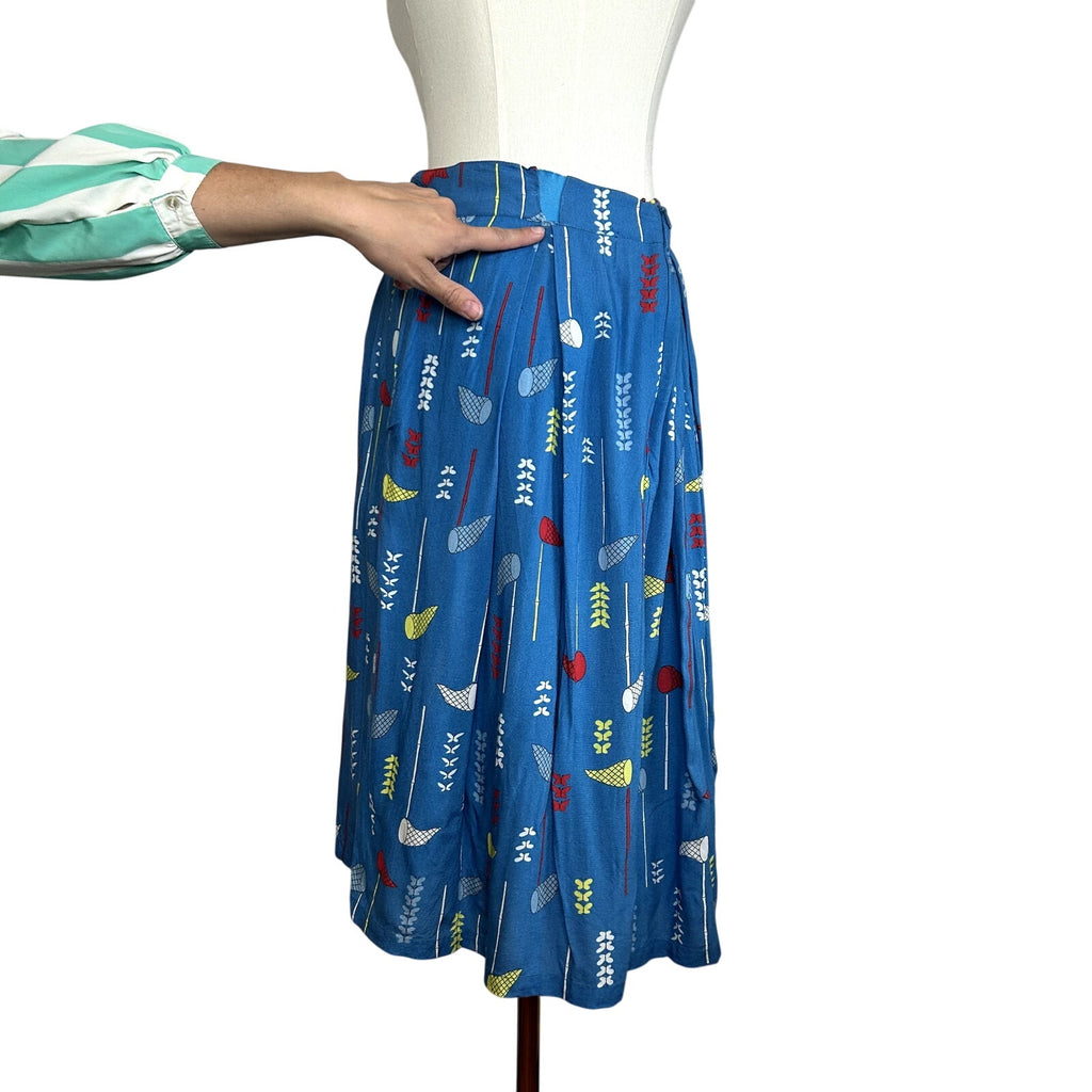 Fever London Blue Pleated Skirt Size 8 Midi Boho Preppy Twee Retro Whimsigoth