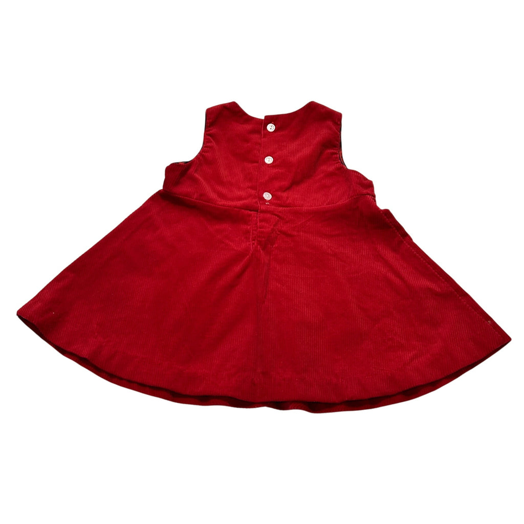 VTG 90s 24M Red Corduroy Embroidered Apple Buffalo Plaid A-Line Pinafore Dress