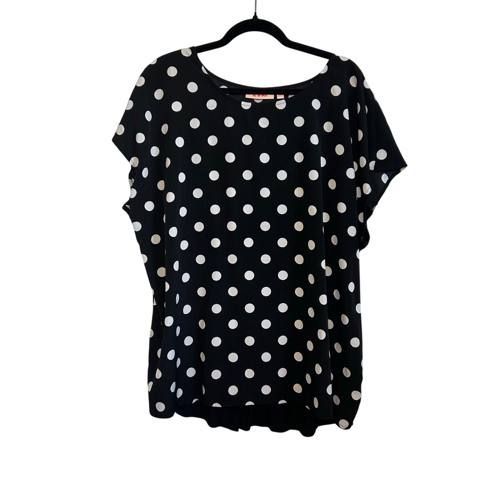 Evri Plus XL Black White Polka Dot Blouse Knit Jersey Plus Size Casual Retro