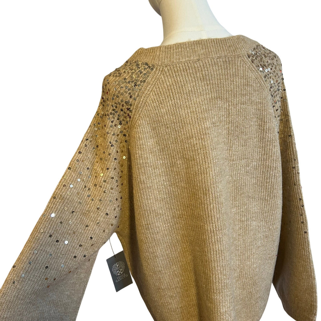 Vince Camuto Sequin Raglan Pullover Sweater NWT Camel Gold Sz L MSRP $69 Party
