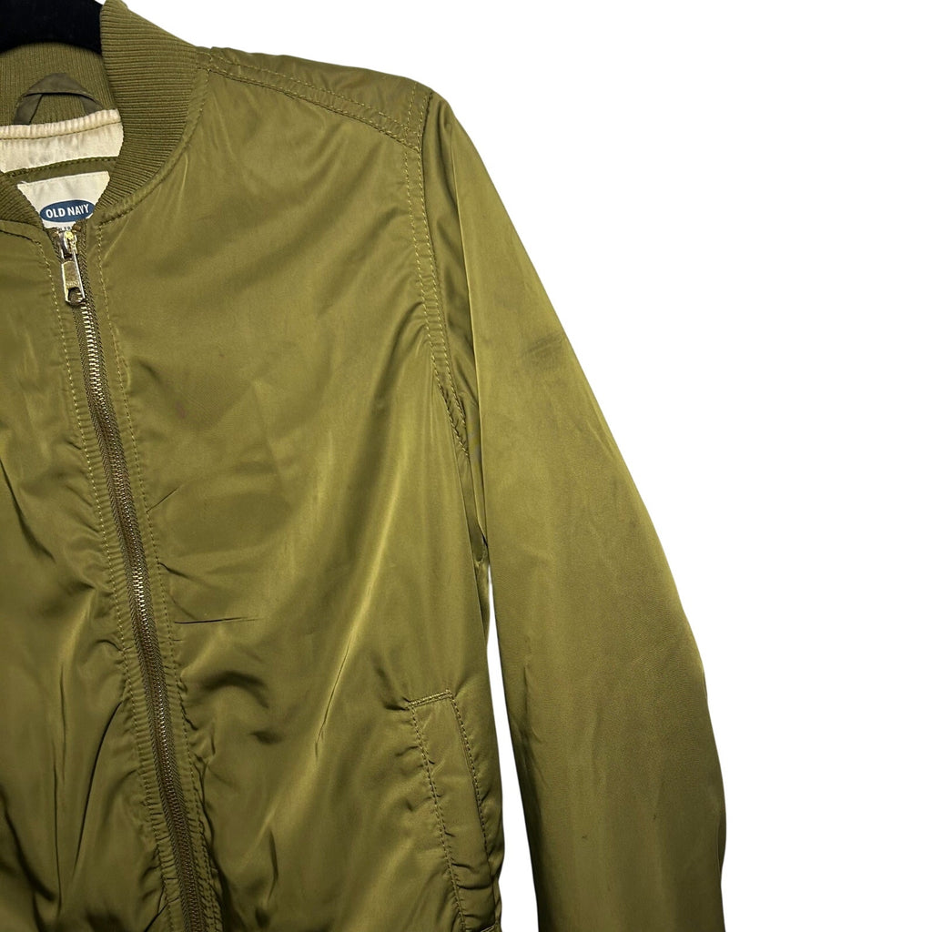 Old Navy Green Satin XS Bomber Jacket Retro Casual Streetwear Flight Coat Zip Up