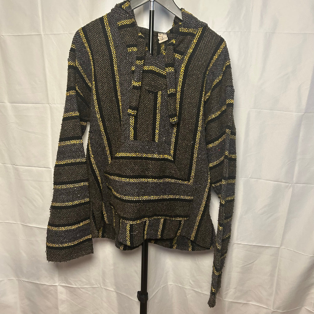 VTG Molina Baja Hoodie Charcoal Grey Yellow Striped Mexican Rug Hoodie Gorpcore
