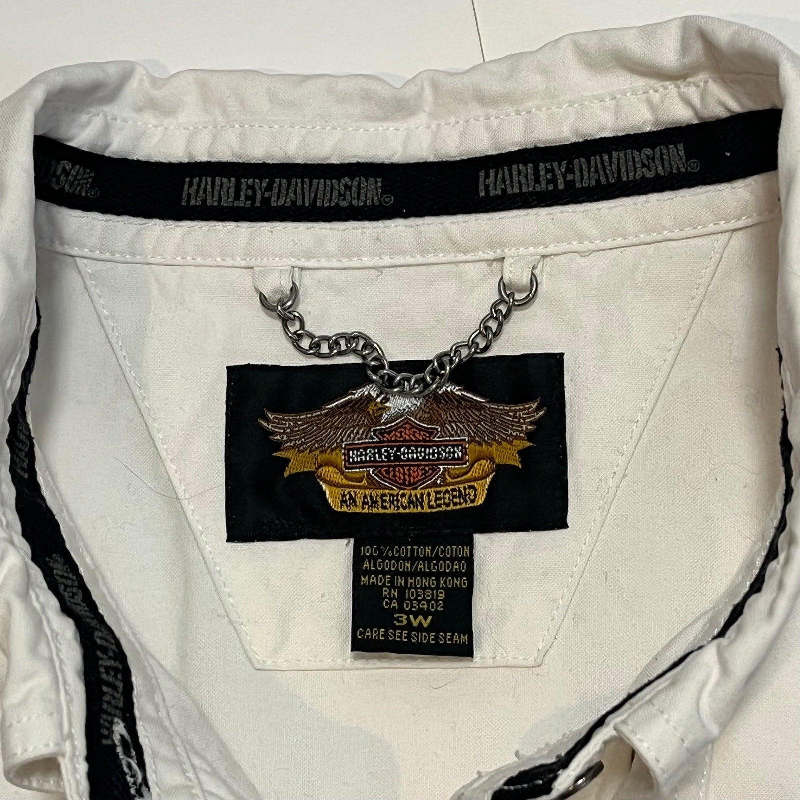 VTG 90s Harley Davidson 3XL White Button Down Shirt Short Sleeve Biker Grommet
