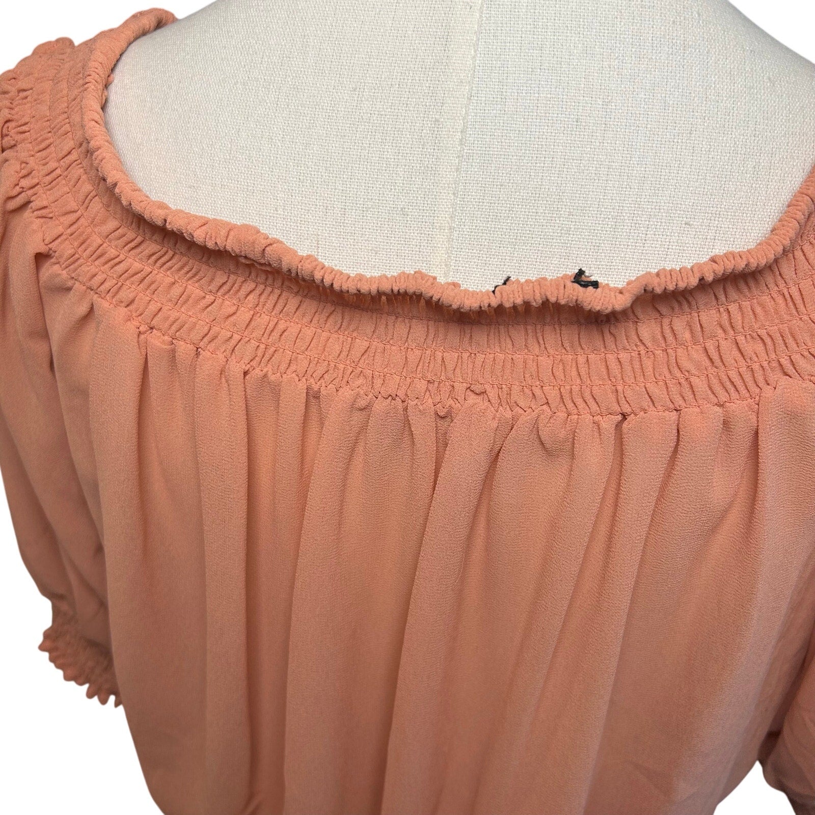 Peach Sheer Chiffon Smocked Cropped M Blouse Fairycore  Coquette Whimsigoth Boho