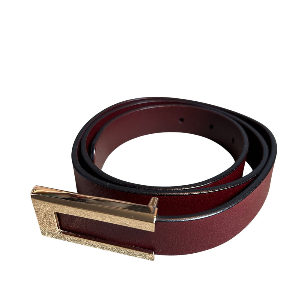 VTG Red Brown Adjustable Leather Belt Brass Buckle Minimalist Retro Western Boho