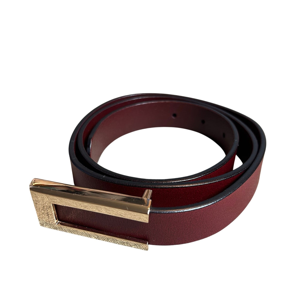 VTG Red Brown Adjustable Leather Belt Brass Buckle Minimalist Retro Western Boho