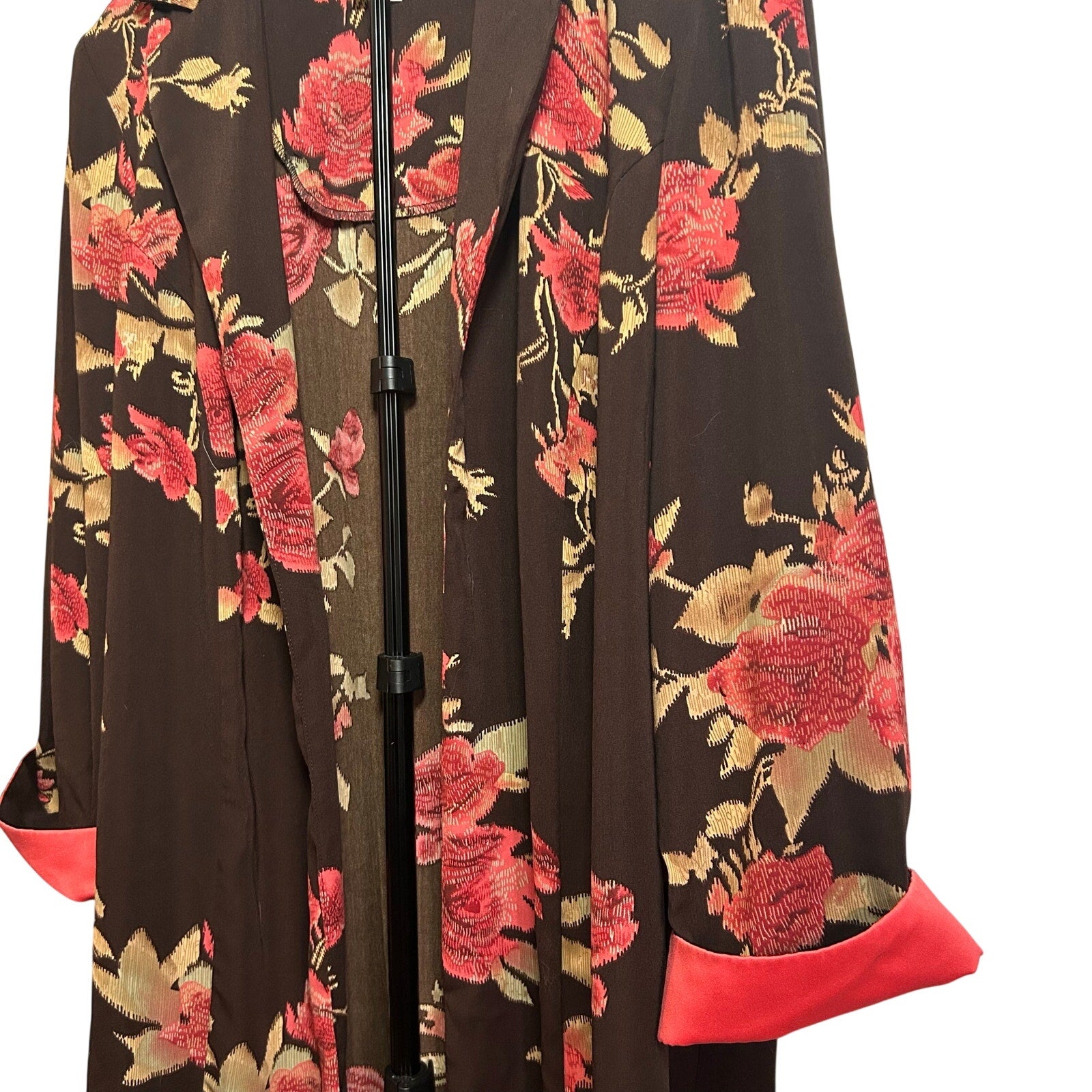 VTG Dana Kay Floral Long Duster Coat Brown 22W Y2K Whimsygoth Dark Academia