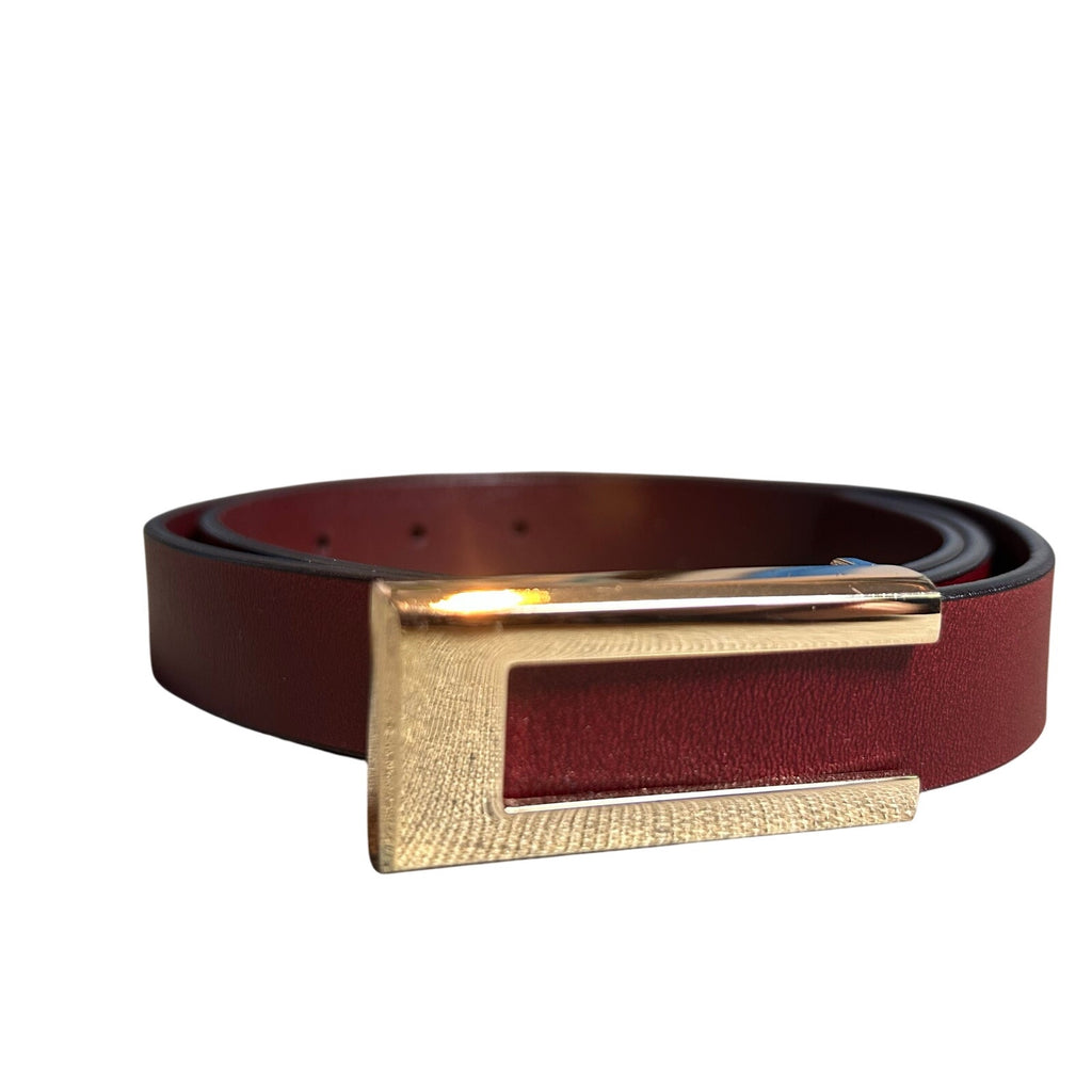 VTG Red Brown Adjustable Leather Belt Brass Buckle Minimalist Retro Western Boho