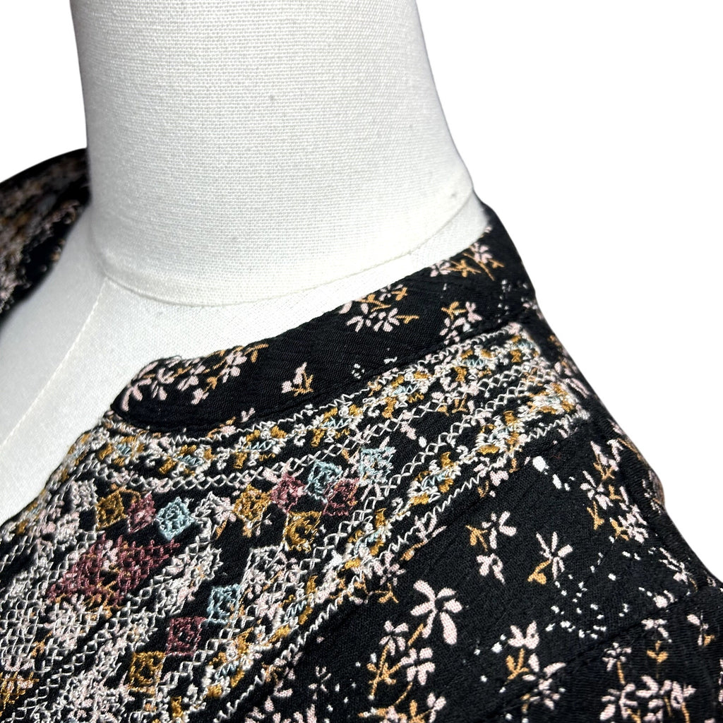 Knox Rose Black Embroidered Boho Floral Tunic Top S Boho Goth Whimsigoth Casual