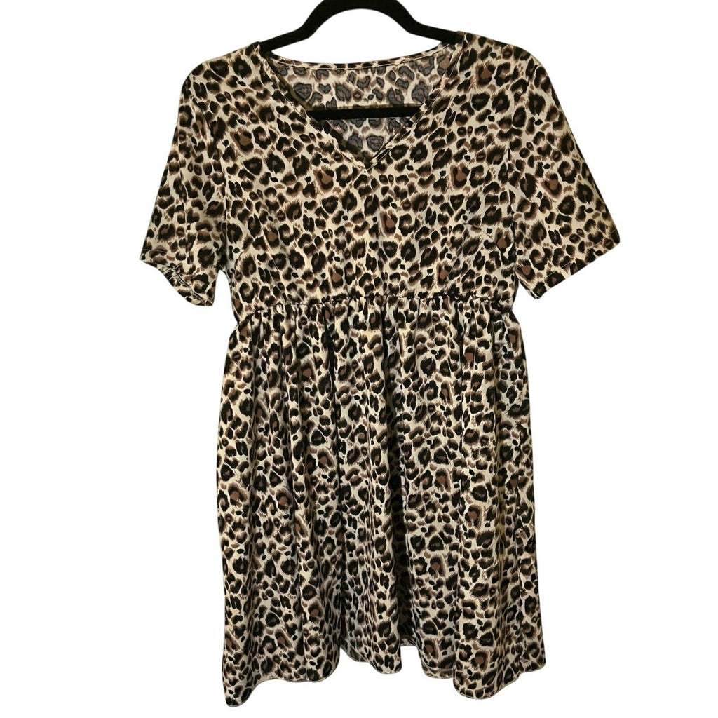 Cheetah Animal Print V-Neck Elastic Waist Mini Dress Medium Mob Wife Whimsygoth