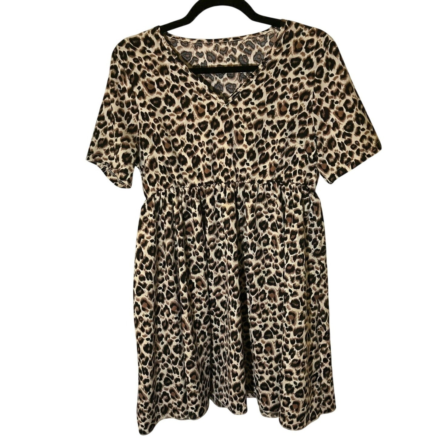 Cheetah Animal Print V-Neck Elastic Waist Mini Dress Medium Mob Wife Whimsygoth