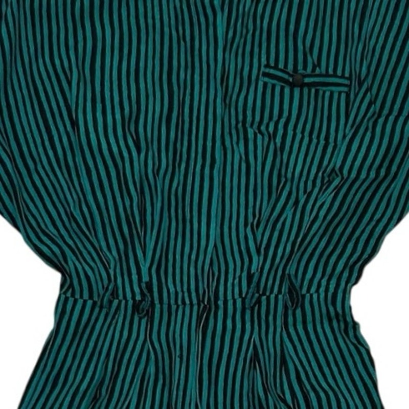 VTG 80s Scarlett Green Black Striped Rayon Midi Dress S Retro Boho Whimsigoth