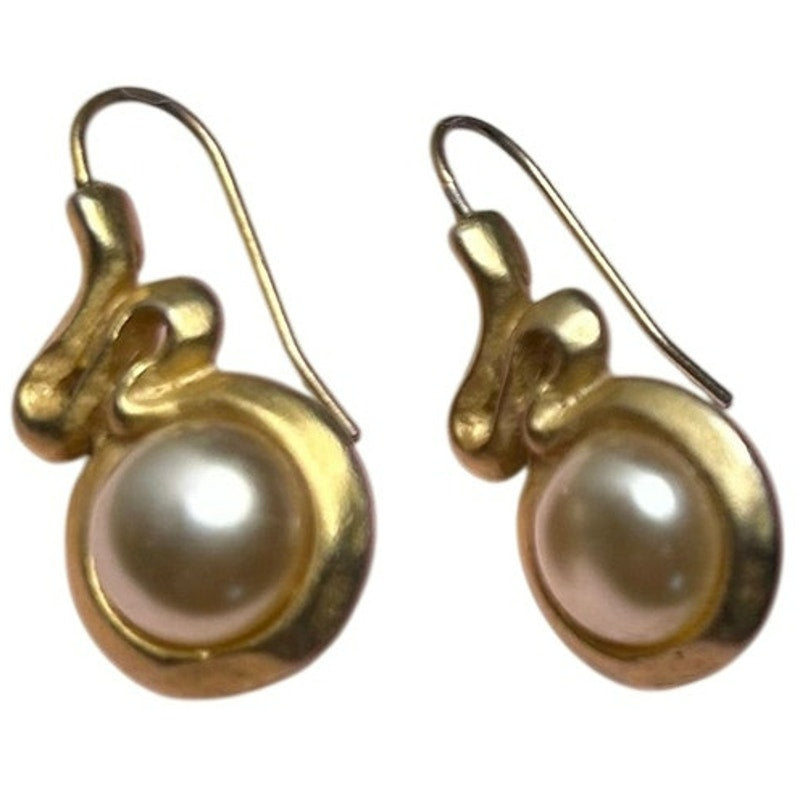 VTG 90s The Limited Gold Sculptural S-Curve Faux Pearl Drop Earrings Whimsigoth