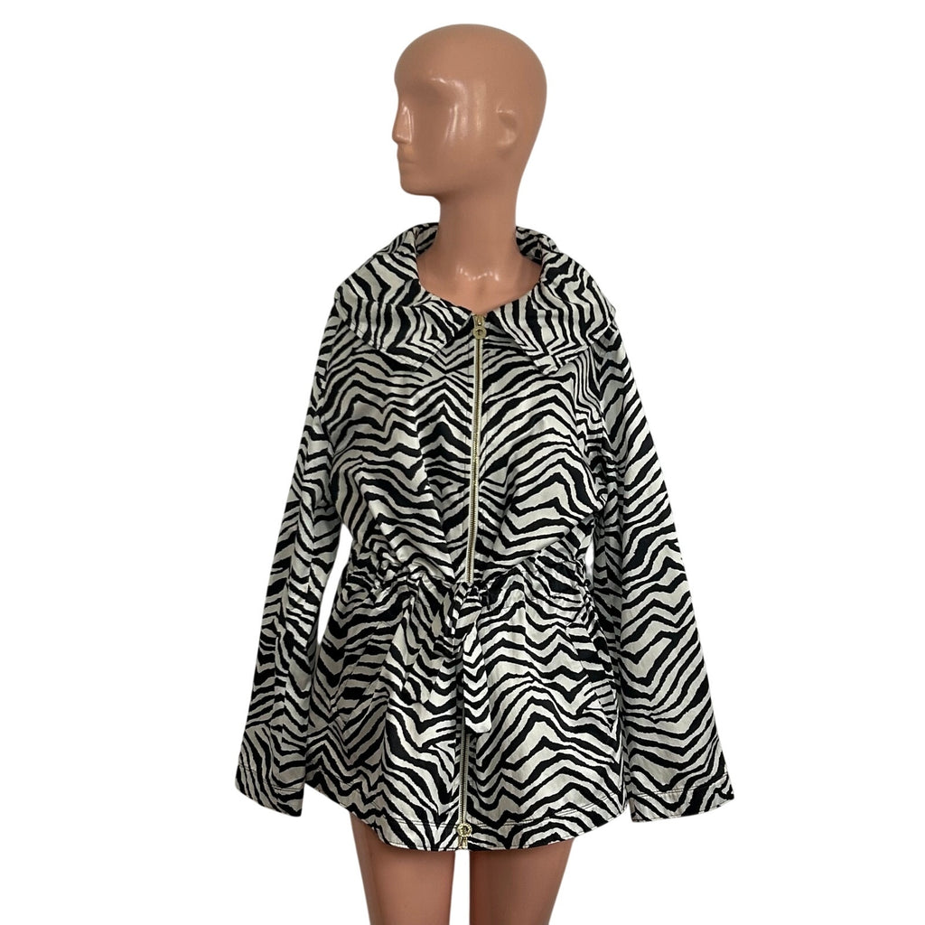 VTG Y2K Dana Buchman Zebra Print Trench Jacket  XL Maximalist Animal Pockets