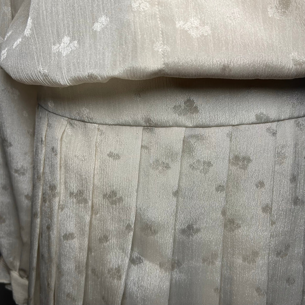 VTG 70s White Pussy Bow Pleated M Midi Dress Retro Twee Preppy Coquette Wedding