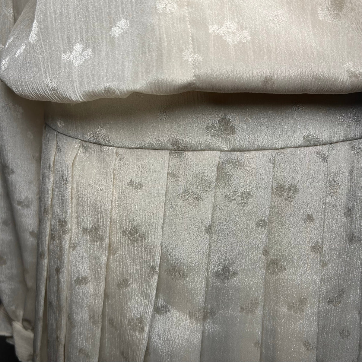 VTG 70s White Pussy Bow Pleated M Midi Dress Retro Twee Preppy Coquette Wedding