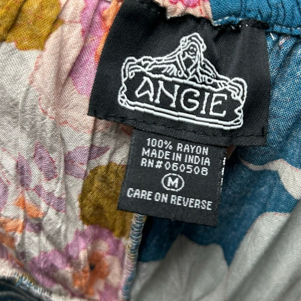 Angie Floral Smocked Boho Mini Dress Medium Cottage Indie Retro Rayon Festival