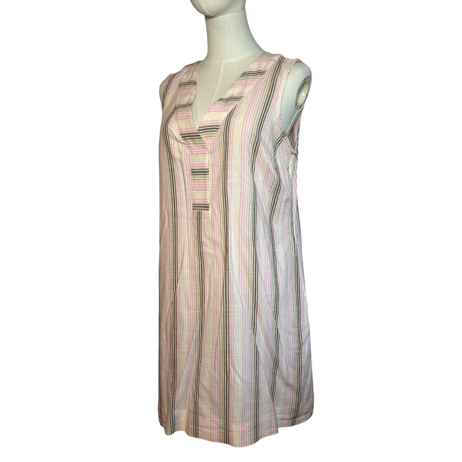 Sonoma Pink Brown Striped Dress Pockets PL Cottage Utility Minimalist Coastal
