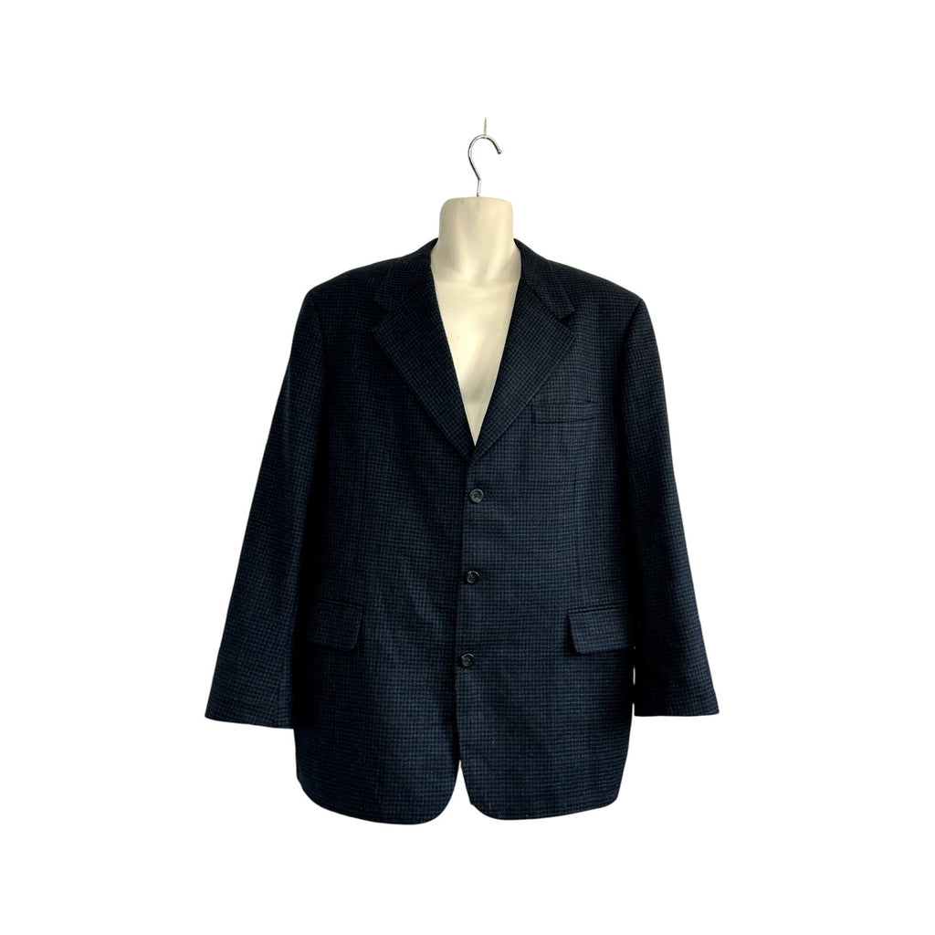 VTG Y2K Corporate Image 44 Blue Houndstooth Wool Blazer Sport Coat Preppy Luxury