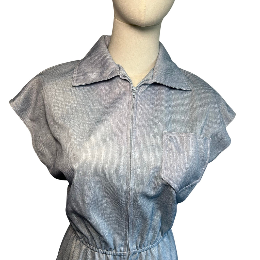 VTG 70s Blue Skirt Romper 2Pc Set Small Retro Preppy Twee Casual Indie Sleaze